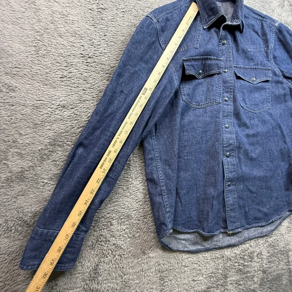Banana Republic Western Shirt Mens M Blue Excellent Hemp Blend Pearl Snap Denim